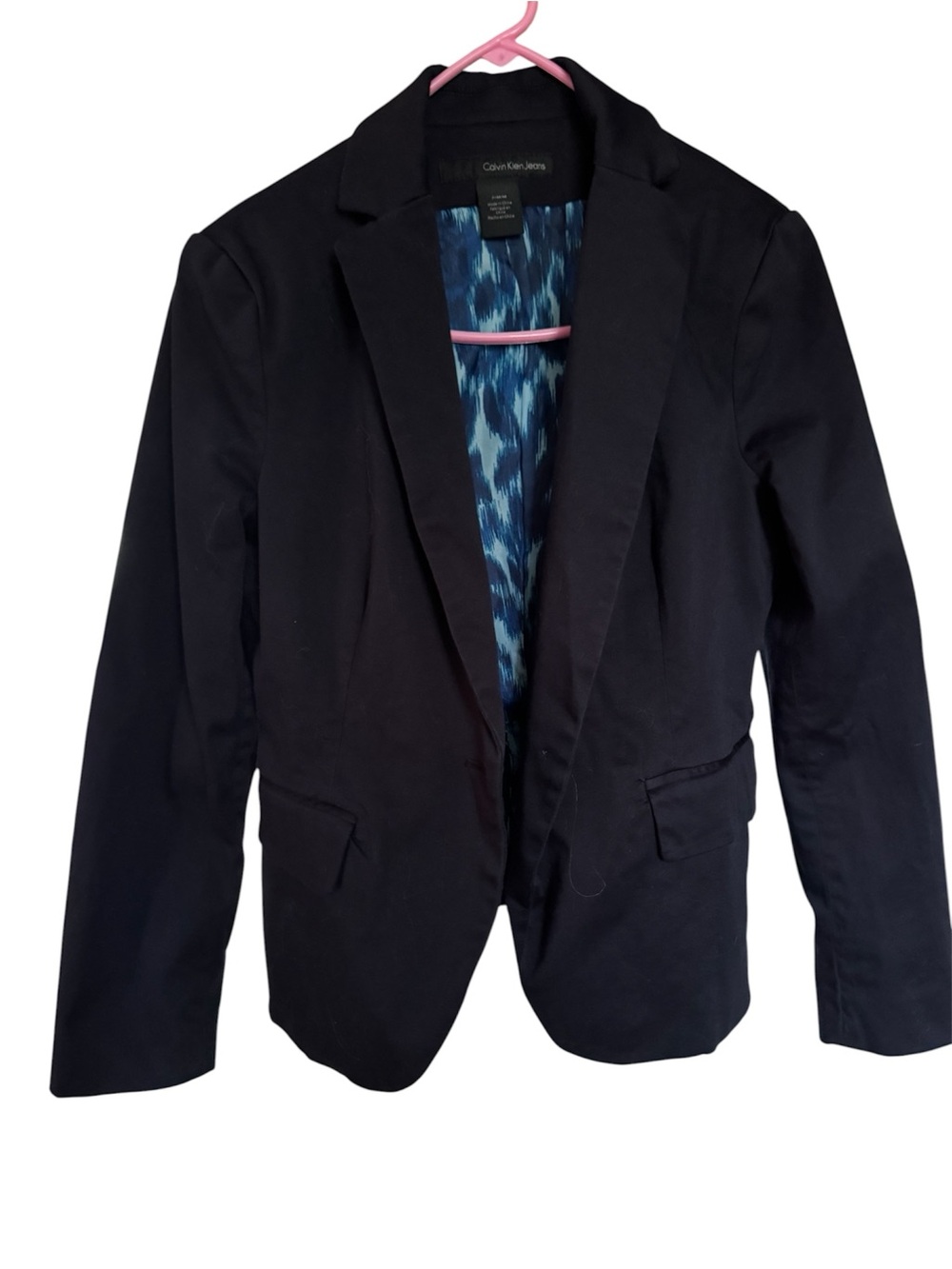 Calvin Klein Ladies Navy Blazer with Blue Patterned Lining - M